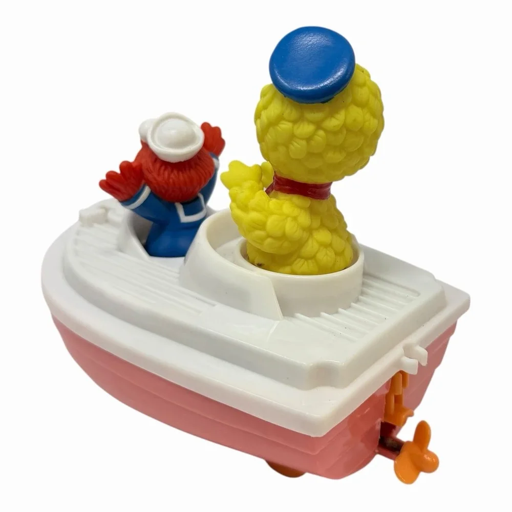 VTG Sesame Street BIG BIRD & ELMO Wind Up Boat Tyco 1995 Jim Hensen, NOT WORKING